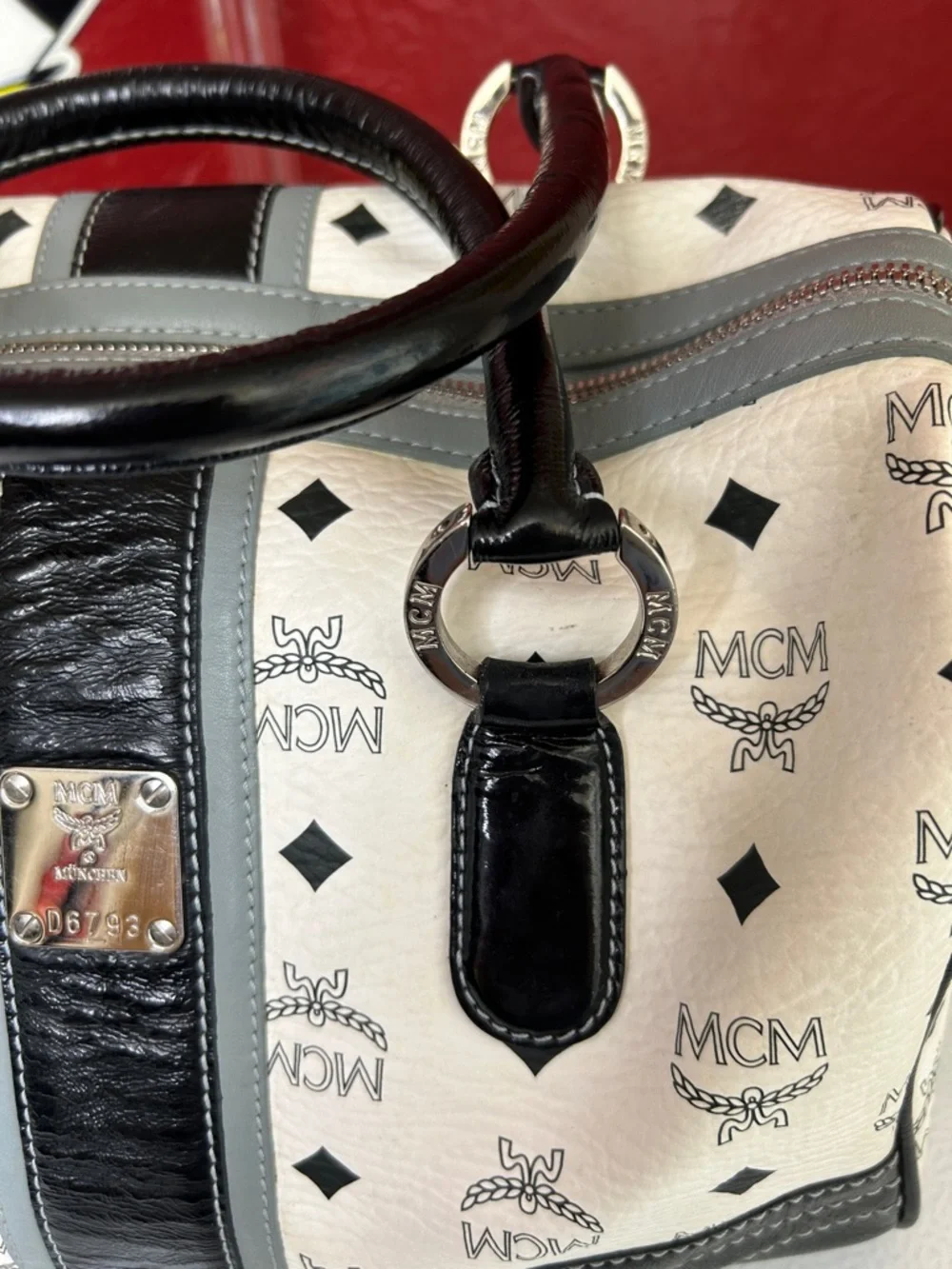 MCM White & Black Visetos Bowling Satchel - Picture 3 of 12